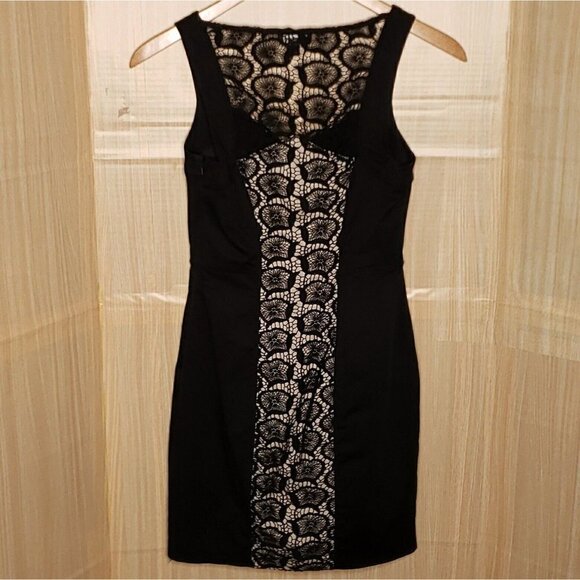 Bebe Womens Black Lace Panel Fitted Sheath Dress 4 - Picture 1 of 8